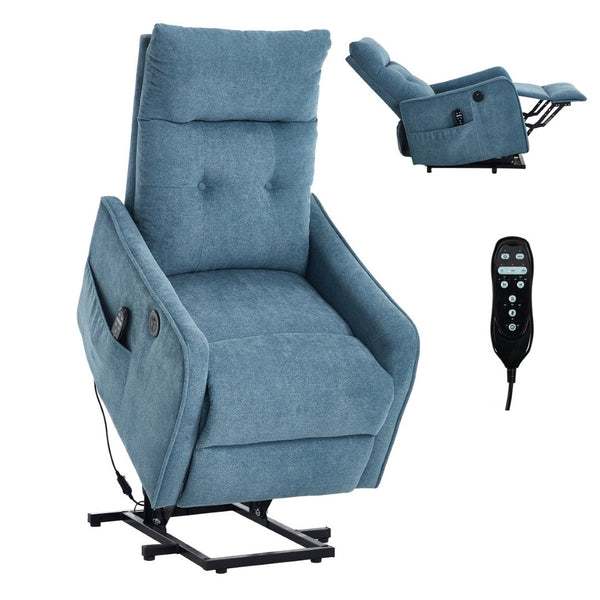 English Elm Beige Chenille Power Lift Recliner with Massage Heat and Usb for Senior Comfort Blue W1803P364113