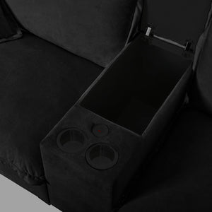 English Elm Modular Cloud Sectional U-shape Chenille Sofa with Storage Ottoman and Usb Charging Black W3163S00129