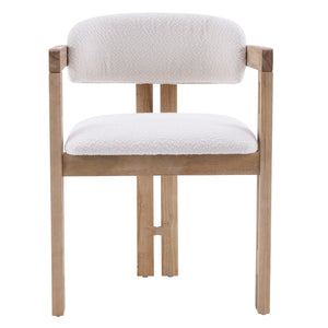 English Elm Indoor Solid Wood Round Back Dining Chairs Cushioned Beige Upholstered Set of Two Beige+Natural N772P411377N