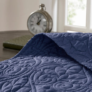English Elm Reversible Madison Park Quebec Quilt Set Full/Queen — Cottage Stitch Texture, Prewashed Cotton Fill, Antimicrobial Freshness Protection Navy 17.72 L x 15.35 W x 6.3 H B03597418