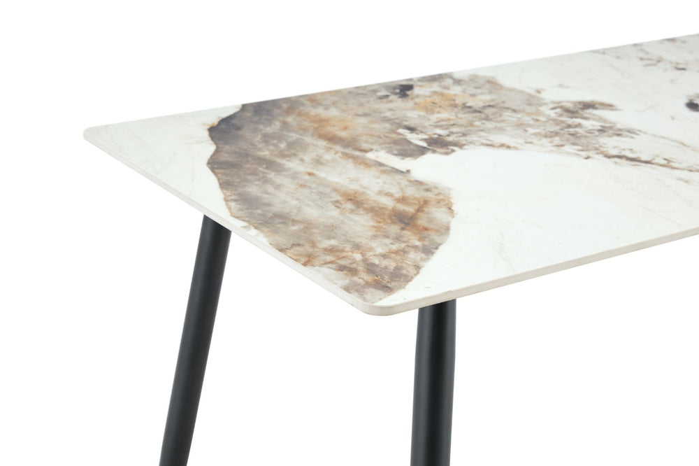 English Elm Modern Sintered Stone Rectangular Dining Table with Gold Tipped Steel Legs for Any Room Light Beige W3493P436709