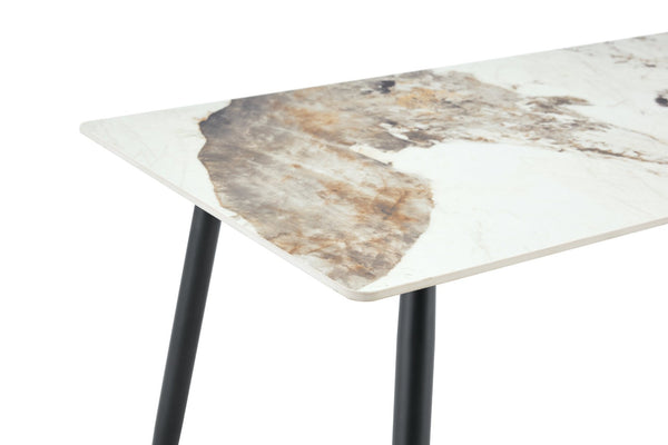 English Elm Modern Sintered Stone Rectangular Dining Table with Metal Legs for Four Seats Light Beige W3493S00013