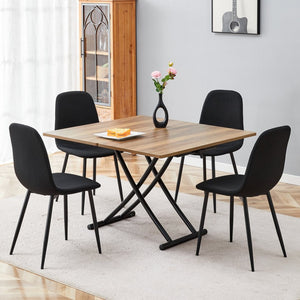 English Elm Table and Chair Set Adjustable Height Mdf Wood Grain Top with Four Linen Dining Chairs Black,Natural Wood W1151S03768