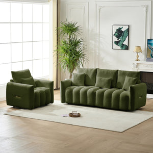 English Elm 80.7 Inch Plush Teddy Velvet 3 Seat Sofa Solid Wood Frame with Six Included Cushions Army Green W2564S00069