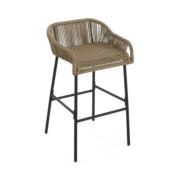 English Elm Christopher Knight Home® - La La Push outdoor rope bar stool set of 2 — brown woven polyester seat with rust‑resistant black iron frame Black+Brown N775P176900L