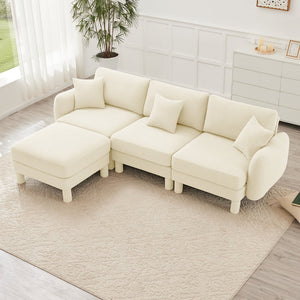 English Elm Boucle Fabric L-Shaped Sectional Sofa – Stylish 3-Seater With Shell Armrests & Removable Ottoman, Beige W3041S00277