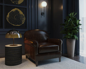 Sunpan Bastoni Lounge Chair - Luxurious Italian Bovine Leather with Nailhead Detailing & Solid Wood Legs