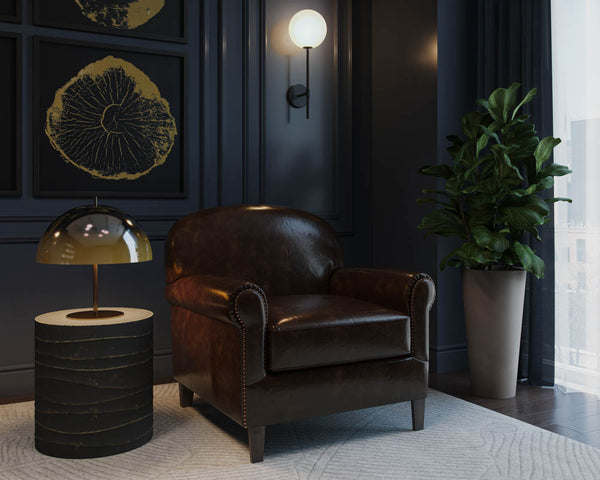 Sunpan Bastoni Lounge Chair - Luxurious Italian Bovine Leather with Nailhead Detailing & Solid Wood Legs