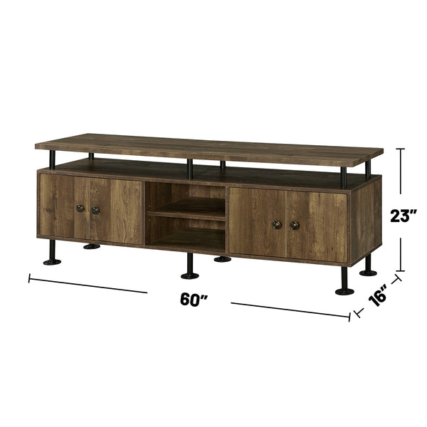 English Elm 60-Inch Rustic Oak Tv Stand With 4 Open Compartments: Stylish Storage For Modern Living Rooms B016P317070