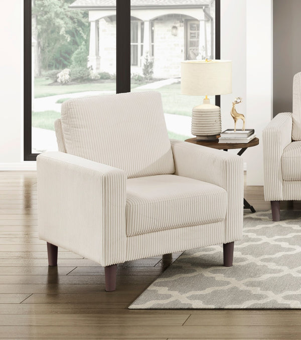 English Elm Modern Track Arm Beige Corduroy Chair with Cushioned Seat, Faux Wood Legs — Cozy Modern Living Accent B011P359658