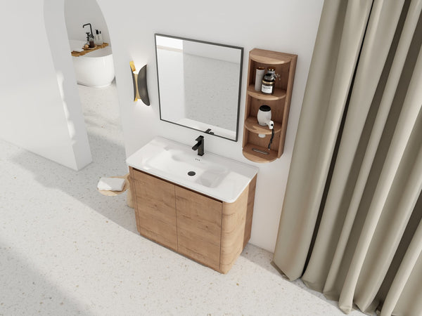 English Elm 40'' Freestanding Bathroom Vanity With Glossy Ceramic Sink, Soft-Close Doors & Ample Storage Rack W999S00405