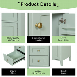 English Elm 36-Inch Green Bathroom Vanity With Sink - Modern Mdf & Rubberwood Freestanding Storage Solution N725P350821F