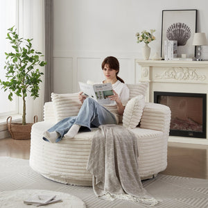 English Elm 55''l 55'l Faux Rabbit Fur Barrel Swivel Chair Cozy 360 Rotation Lounge Seat for Bedroom Beige W834S00596