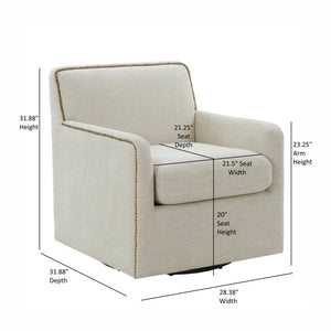 English Elm Torrance Swivel Accent Chair with Antique Brass Nailhead Trim for Modern Living Beige B050P451389