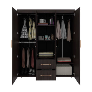 English Elm Armoire Elma Petunia Six Leg Wardrobe with Rods Shelves and Drawer Storage Brown B092S00303
