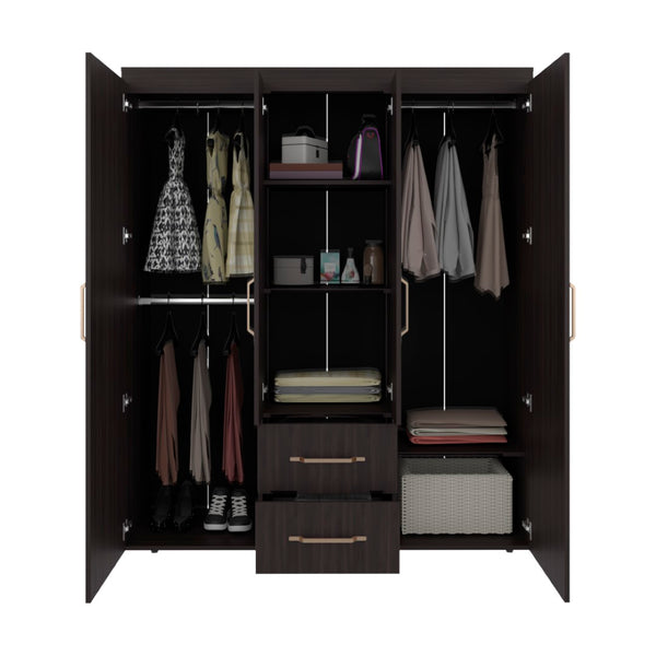 English Elm Armoire Elma Petunia Six Leg Wardrobe with Rods Shelves and Drawer Storage Brown B092S00303