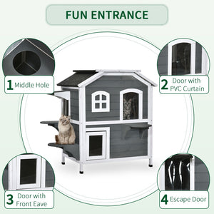 English Elm Pawhut 2-Story Weatherproof Cat House For Outdoor Felines With Escape Doors & Open Roof, Gray W2225P217566-GIGA