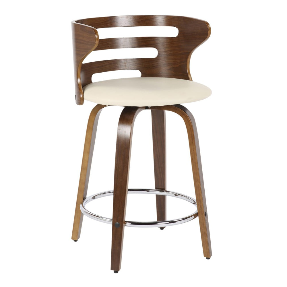 English Elm Mid-century Modern Swivel Counterstools Walnut Wood Frame Faux Leather Set of 2 B202S00023