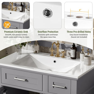 English Elm 30" Freestanding Bathroom Vanity Ceramic Sink Soft Close Cabinet Gray Wood Frame Grey N729P427118E