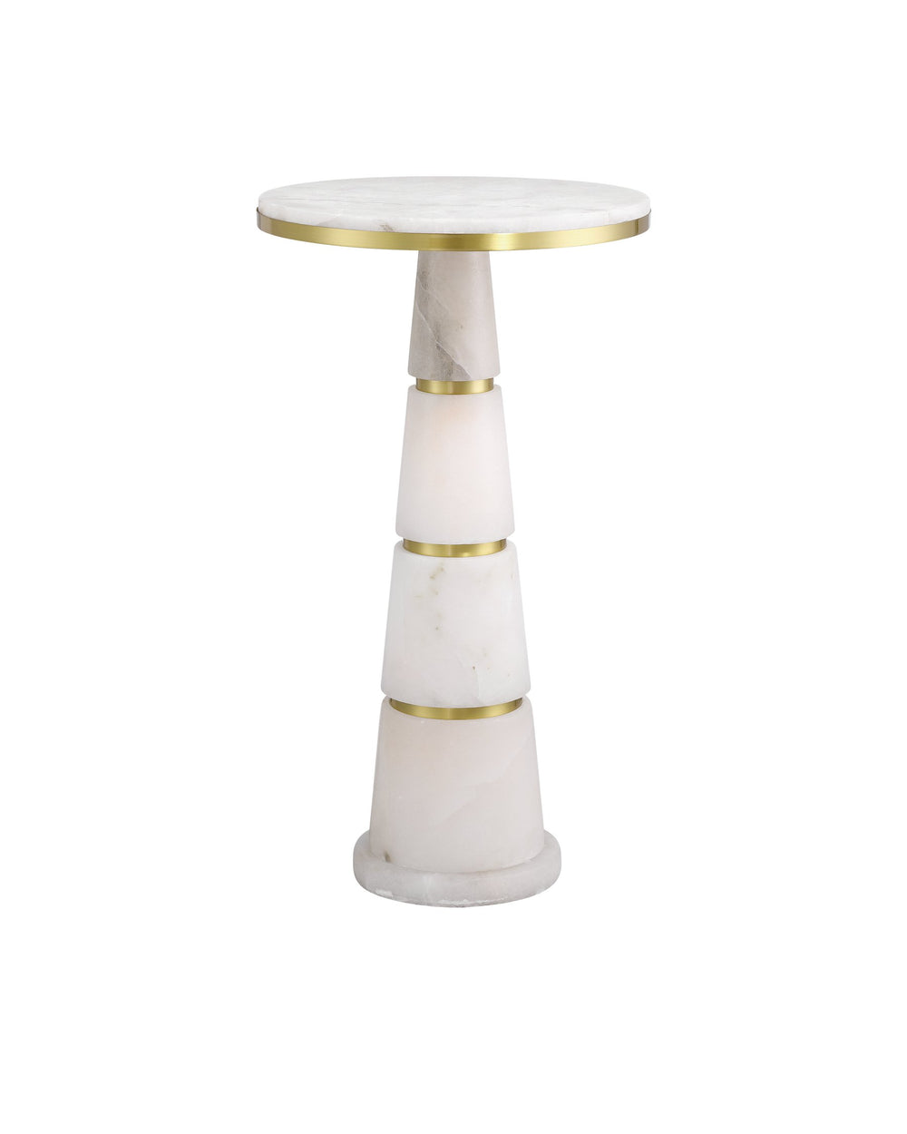 Currey & Company Eleanora Drinks Table - Elegant Alabaster & Brass Pedestal, Modern Design For Sophisticated Spaces White Alabaster ,Brass 3000-0320-currey-company