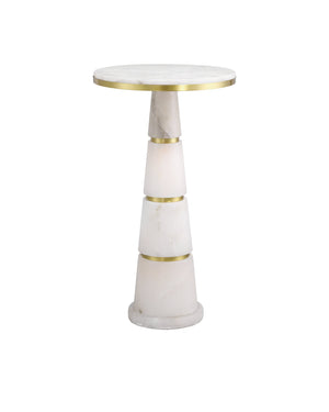Currey & Company Eleanora Drinks Table - Elegant Alabaster & Brass Pedestal, Modern Design For Sophisticated Spaces White Alabaster ,Brass 3000-0320-currey-company