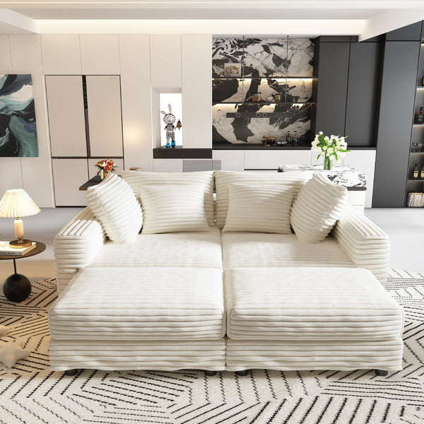 English Elm 102.4" Plush Corduroy 4-Seat Sofa - Cloud-Like Comfort With Modular Ottomans For Stylish Living Spaces W1885S00110