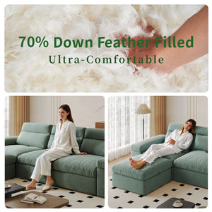 English Elm This modular cloud sofa offers adjustable reclining back, down-filled cushions, hidden storage and plush comfort for modern spaces Dark Green W3820S00006