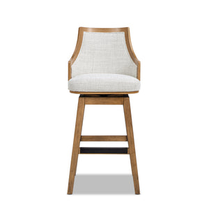 English Elm Jennifer Taylor Home - Bahama 30" Cane Rattan High-Back Swivel Bar Stool – Handcrafted Rubberwood, Wool-Poly Blend Upholstery, Brass Footrest Gray B2719P395568