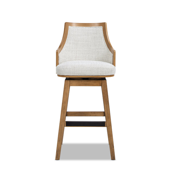 English Elm Jennifer Taylor Home - Bahama 30" Cane Rattan High-Back Swivel Bar Stool – Handcrafted Rubberwood, Wool-Poly Blend Upholstery, Brass Footrest Gray B2719P395568