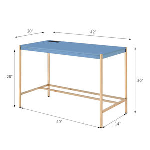 English Elm Rectangular Writing Desk with USB Port and Metal Frame, Rustic Textured Finish for Cozy Workspace_x0003_ Gold,Navy Blue B016P326482