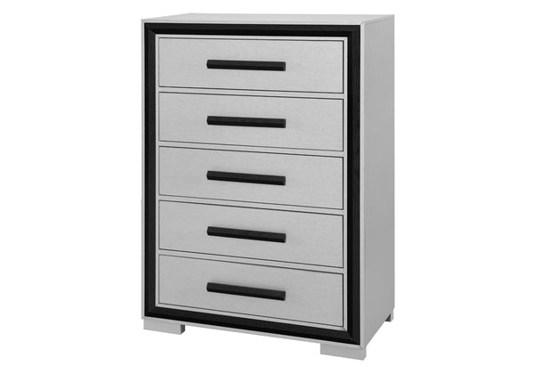 English Elm ADELAIDE Solid Wood Chest with 5 Spacious Drawers, Sleek Silver Finish and Modern Hardware Design Black 36.5 L x 20.63 W x 50.25 H B201P215679