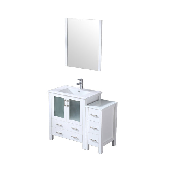English Elm White Bath Vanity 42 in. W with Side Cabinet, Scratch‑Resistant Ceramic Top, Chrome Faucet & 28″ Mirror B2731S01363