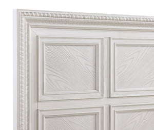 English Elm 1Pc King Antique White Geometric Headboard Bed - Elegant Wooden Furniture For Timeless Bedrooms B2741S00749