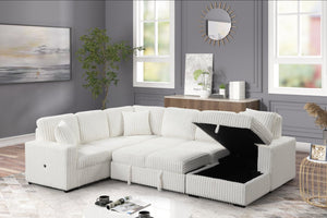 English Elm Grande Cream Upholstered Sectional Sleeper Sofa with Storage and Usb Charging Ports B009S01445