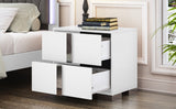 English Elm Elegant Nightstand With Metal Handle,Mirrored Bedside Table With 2 Drawers For Bedroom,Living Room,White