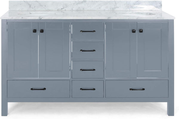 English Elm Christopher Knight Home® - 73'' Luxury Bathroom Vanity with Marble Top & Dual Ceramic Sinks, Freestanding 4-Door 3-Drawer Cabinet Grey N759S999017E