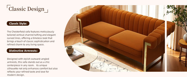 English Elm FX-P81-OR2(SOFA)Mid-Century Velvet Black Chesterfield 3-Seater Sofa with Gold Legs, Tufted Luxe Seating W576S00094