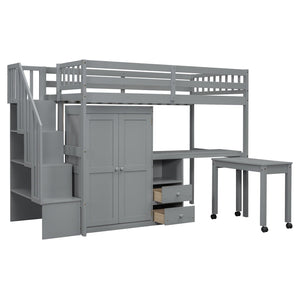 English Elm Queen Murphy Bed with Integrated Desk Cabinet Shelves Space Saving Studio Solution Gray N708S00013E