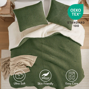 English Elm 2 Pieces Twin Waffle Knit Chenille Comforter Set with Plush Sherpa Reversible Cozy Bedding Ensemble Olive 20.47 L x 11.42 W x 9.84 H B035P381296