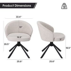 English Elm Swivel Linen Armchairs Set of 2 with 360 Rotation Matte Black Legs Modern Dining T3623P432025