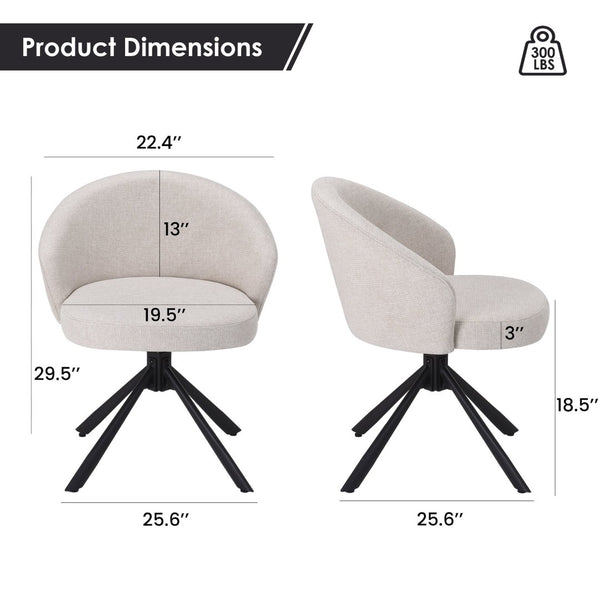 English Elm Swivel Linen Armchairs Set of 2 with 360 Rotation Matte Black Legs Modern Dining T3623P432025