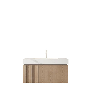 English Elm Muri Floating Bathroom Vanity Plywood Cabinet Oak Veneer Sintered Stone Top W2615S00626