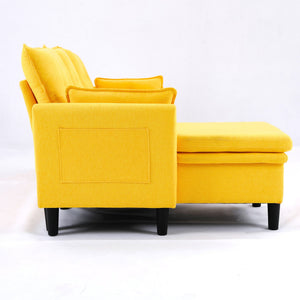 English Elm L-Shaped Reversible Chaise Sectional Sofa with Storage and Fold-Out Bed Cotton-Linen Modern Design Yellow W3371S00027