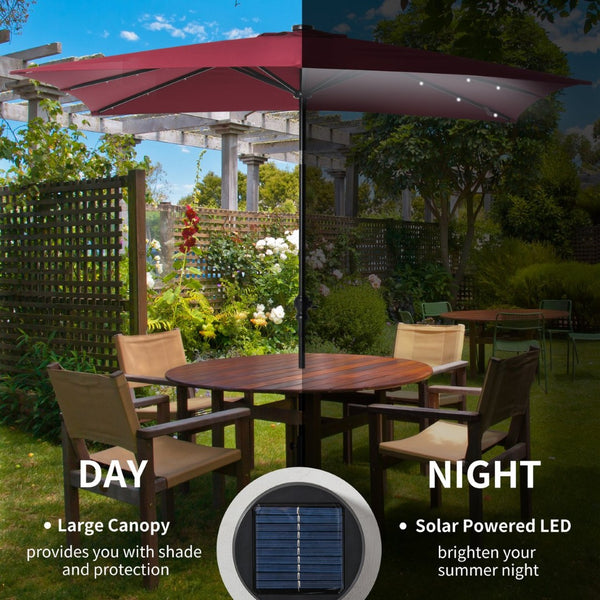 English Elm Outsunny 9' X 7' Solar Umbrella With Led Lights, Tilt & Crank For Ultimate Outdoor Comfort & Style W2225P174255-GIGA