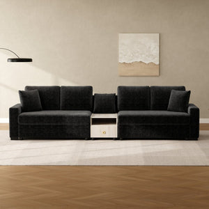 English Elm Modern Chenille Modular Sofa with Storage Armrest Console Table Living Room Seating Black N763S000064B