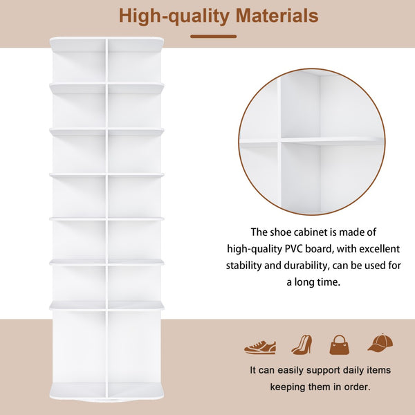 English Elm Rotating Shoe Rack Tower - 7-Tier 360° Spinning Organizer For 28 Pairs, Space-Saving Design In White W2699P270167-GIGA