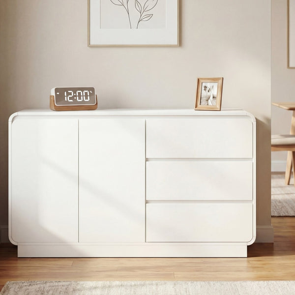 English Elm Modern White Sideboard with Soft Close Drawers and Doors for Dining or Living Rooms N779P373190W_N779P373191W