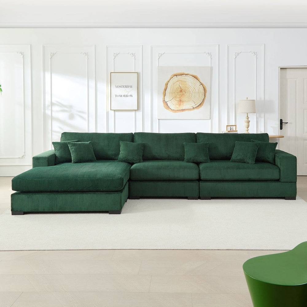 English Elm 148.03'' Mid Century Modern 4 Seat Sectional Sofa with Reversible Chaise for Living Room Green W876S00330