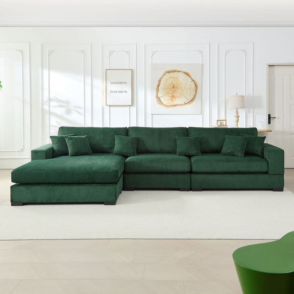 English Elm 148.03'' Mid Century Modern 4 Seat Sectional Sofa with Reversible Chaise for Living Room Green W876S00330