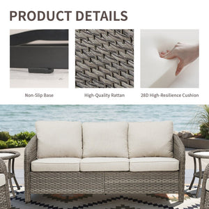 English Elm 73.6" Handwoven Pe Wicker Outdoor Sofa Three Seat Sculptural Arc Design with Cushions T3773P418581